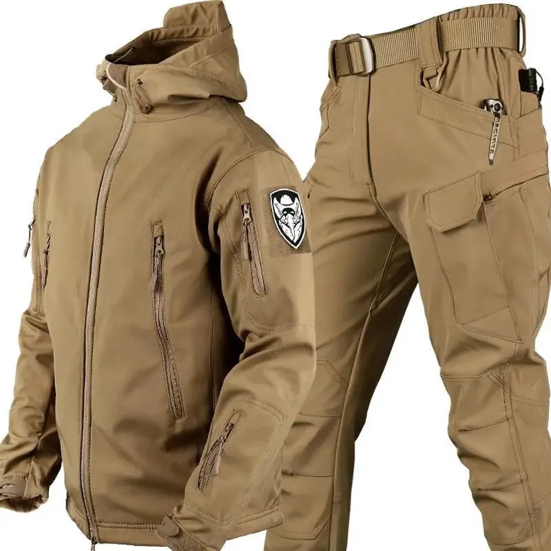 Shark Skin Warm Jackets Pants Set Men Camo Autumn Winter Coat Soft Shell