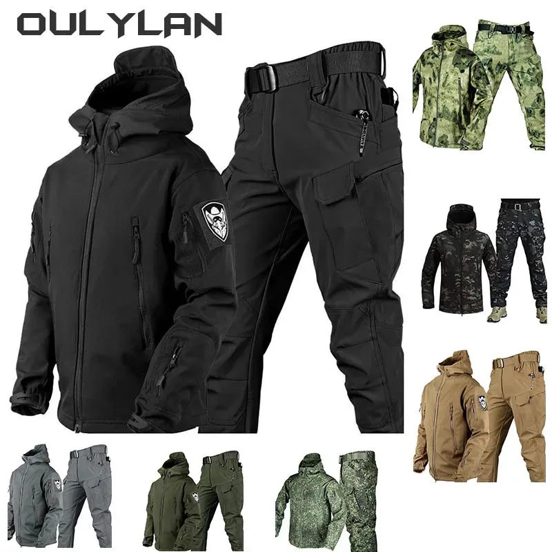 Shark Skin Warm Jackets Pants Set Men Camo Autumn Winter Coat Soft Shell