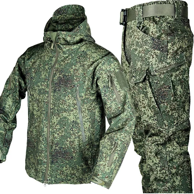 Shark Skin Warm Jackets Pants Set Men Camo Autumn Winter Coat Soft Shell