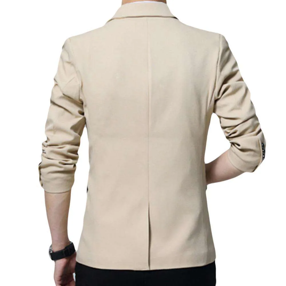 Single Breasted Cotton Linen Slim Fit Blazer