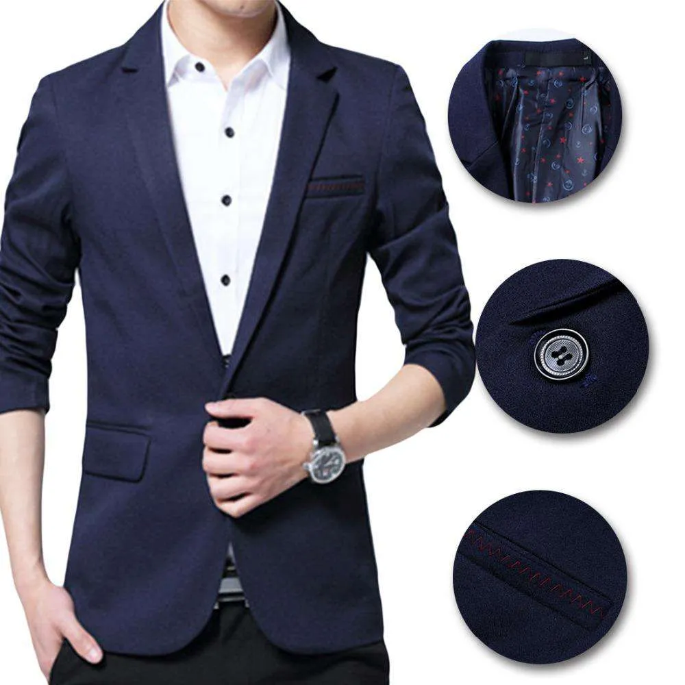 Single Breasted Cotton Linen Slim Fit Blazer