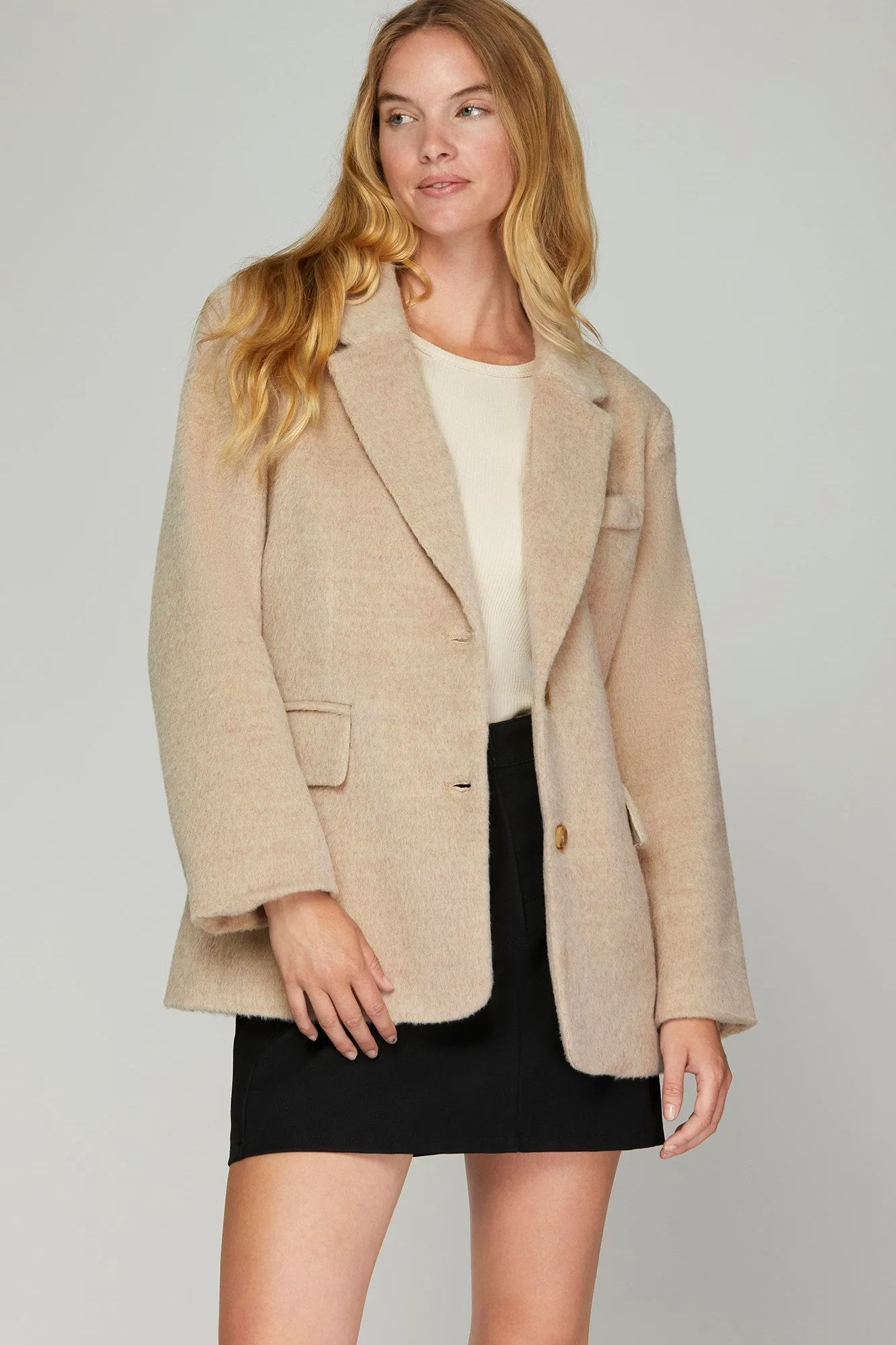 Single Breasted Winter Blazer - Taupe