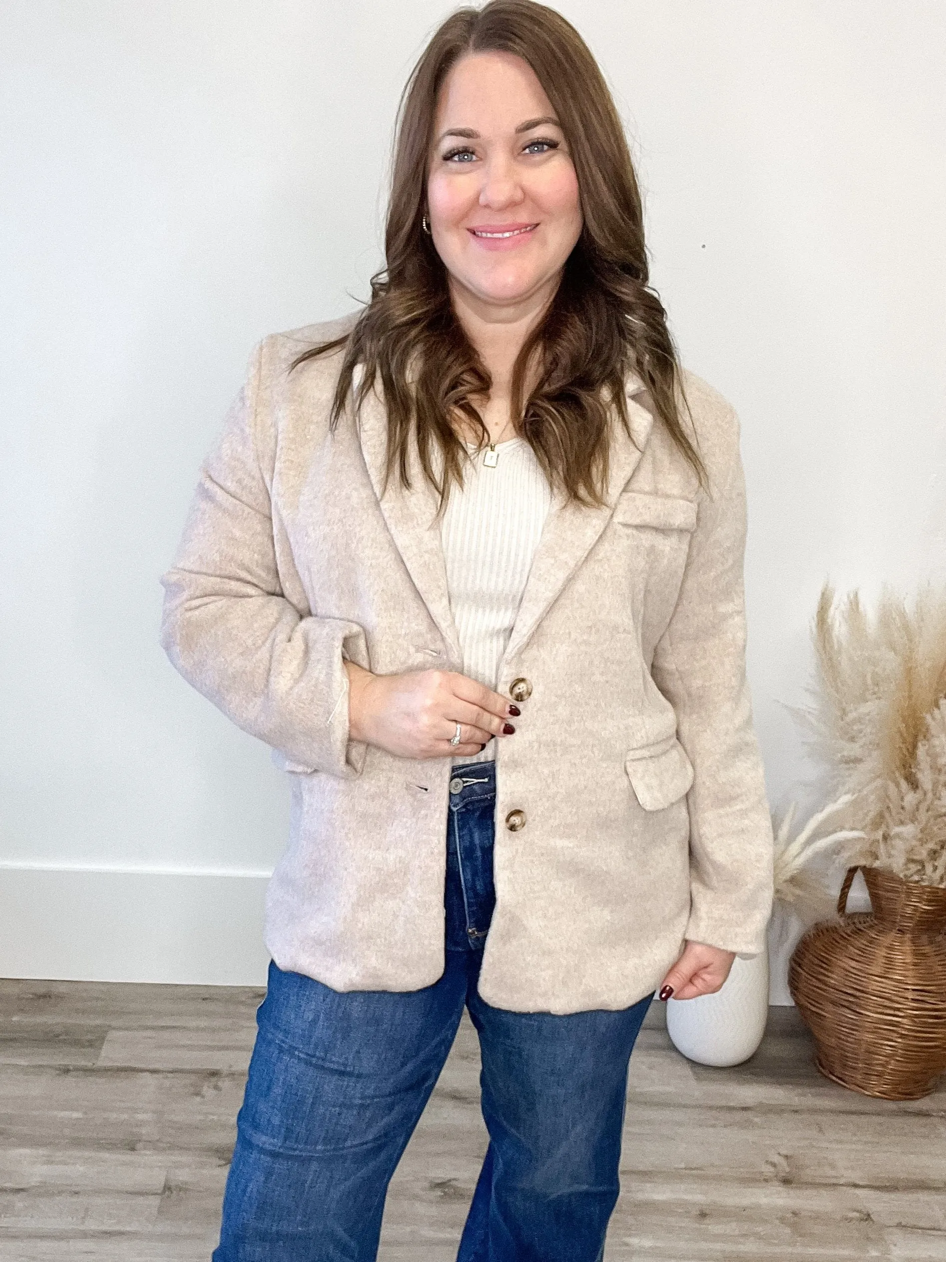 Single Breasted Winter Blazer - Taupe