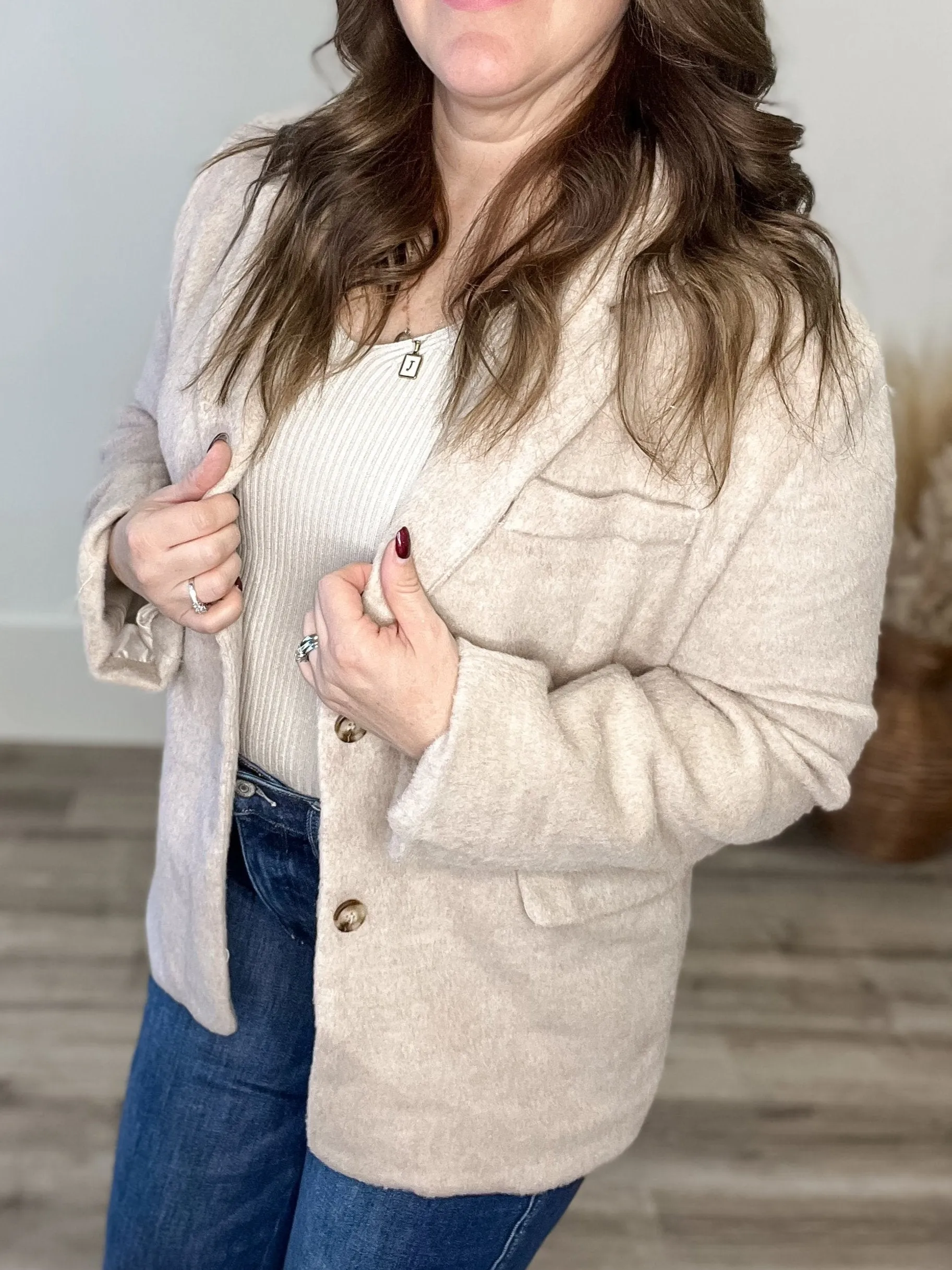 Single Breasted Winter Blazer - Taupe