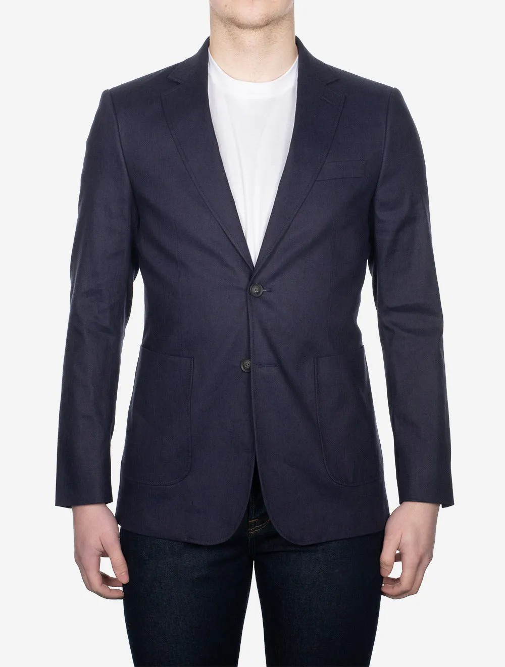 Slim Cotton Linen Suit Blazer Marine