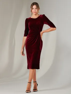 Velvet Side Tie Midi Dress, Burgundy