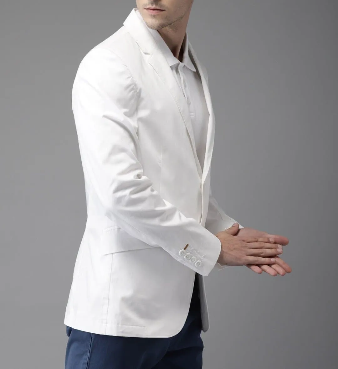 White Single Breasted Cotton Blazer